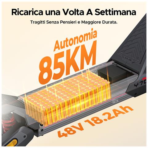 Y700 ABE Monopattino elettrico motore da 500W, batteria 48V 18,2Ah autonomia 85km, ammortizzazione anteriore e posteriore, NFC e Bluetooth, ideale per spostamenti urbani e gite fuoriporta - Foto 9