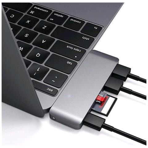Hub 3 in 1 Tipo-C USB 3.0 in Alluminio Con Porta di Ricarica USB-C per MacBook 2015/2016/2017 da 12 pollici, Grigio Siderale - Foto 2