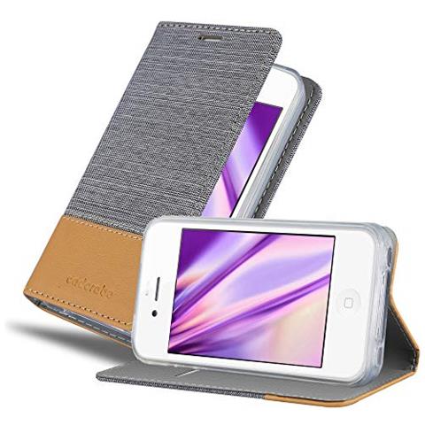 Custodia Compatibile Con Apple Iphone 4 / Iphone 4s In Grigio Chiaro Marrone - Coperchio Protettiva Con Chiusura Magnetica, Funzione Stand E Tasca Per Le Carte - Foto 1