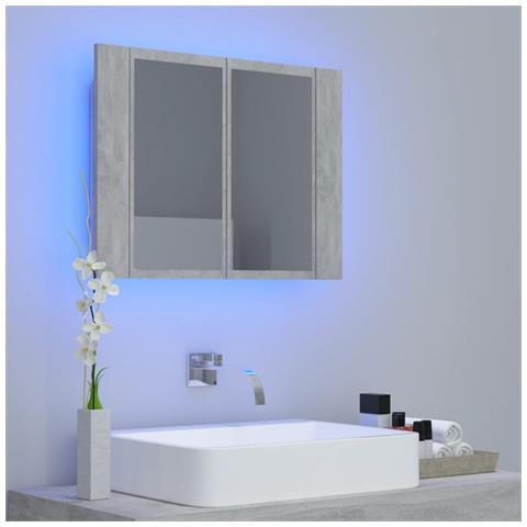 Armadietto a Specchio con Luci LED Grigio Cemento in Acrilico - Foto 2