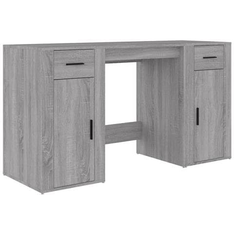 Scrivania Con Armadietto Grigio Sonoma In Legno Multistrato - Foto 1