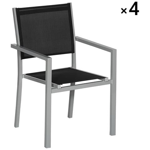 Set Di 4 Sedie In Alluminio Grigio - Textilene Nero - Foto 11