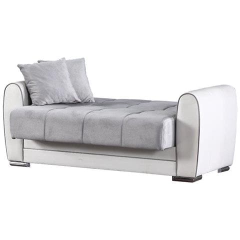 Divano Letto Pablito, Divano Letto Contenitore Ad Angolo In Ecopelle E Tessuto, Sofà Da Soggiorno Con Apertura Click-clack E Penisola Reversibile, 163x84h91 Cm, Bianco E Grigio - Foto 3