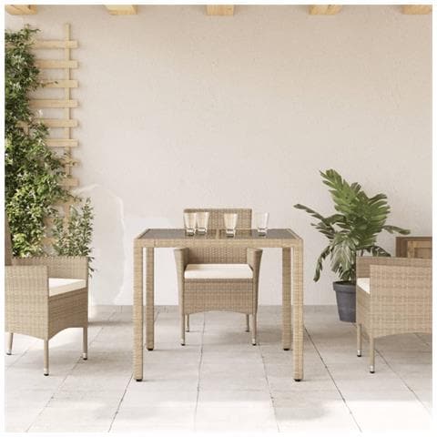 Tavolo Da Giardino Con Piano Vetro Beige 90x90x75 Cm Polyrattan - Foto 3