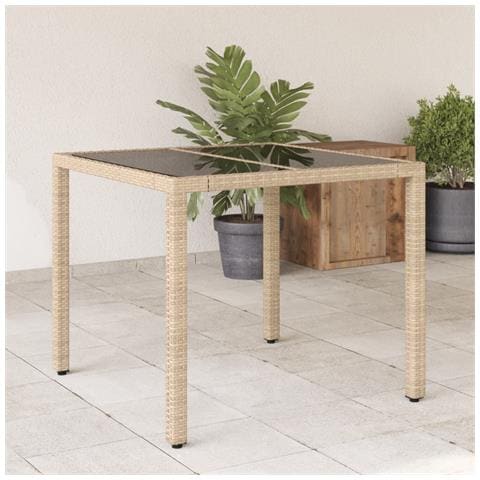 Tavolo Da Giardino Con Piano Vetro Beige 90x90x75 Cm Polyrattan - Foto 1
