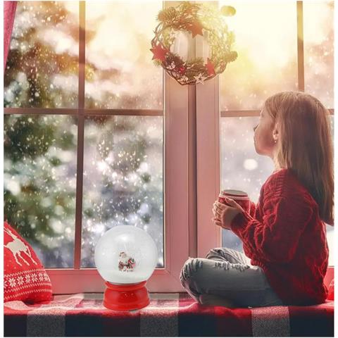 Ampolla Natalizia Palla Con Babbo Natale Led 20x25cm Decorazione Luminosa Neve - Foto 3