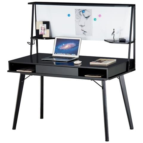 Scrivania con Lavagna Magnetica Cassetto Tavolo Porta PC Computer Legno Nero - Foto 1