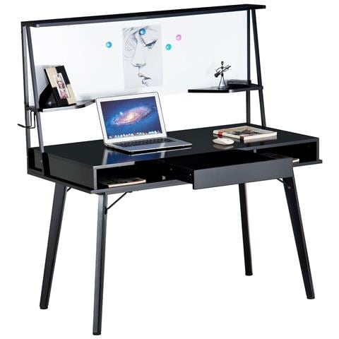 Scrivania con Lavagna Magnetica Cassetto Tavolo Porta PC Computer Legno Nero - Foto 2