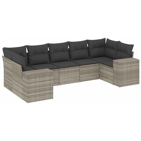Set Divani Da Giardino 7pz Con Cuscini Grigio Chiaro Polyrattan - Foto 2