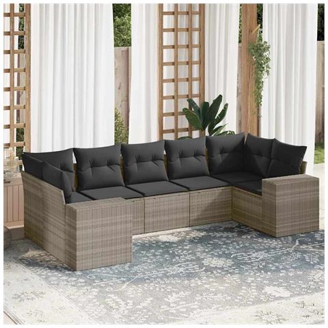 Set Divani Da Giardino 7pz Con Cuscini Grigio Chiaro Polyrattan - Foto 1