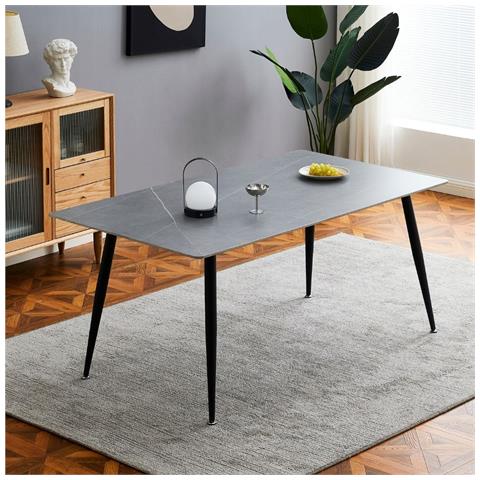 Tavolo Mila 160x90 Top Ceramica Effetto Marmo Grigio Cemento Opaco - Foto 1