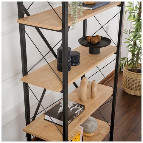 Elysian Elysian - Mensola Moderna Con 5 Vani Portaoggetti In Legno E Metallo 180cm - Foto 2