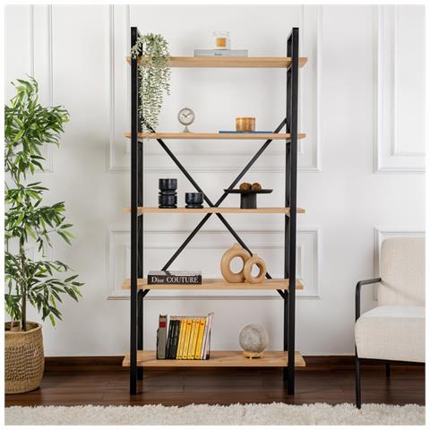 Elysian Elysian - Mensola Moderna Con 5 Vani Portaoggetti In Legno E Metallo 180cm - Foto 1