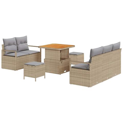 Set di Divani da Giardino  8 Pezzi con Cuscini Beige Polyrattan Acacia, Divano da Giardino  2 Posti con Cuscini Beige Polyrattan, Set da Pranzo Giardino vitaXL 3 Pezzi con Cuscini Beige Polyrattan Acacia - Foto 1