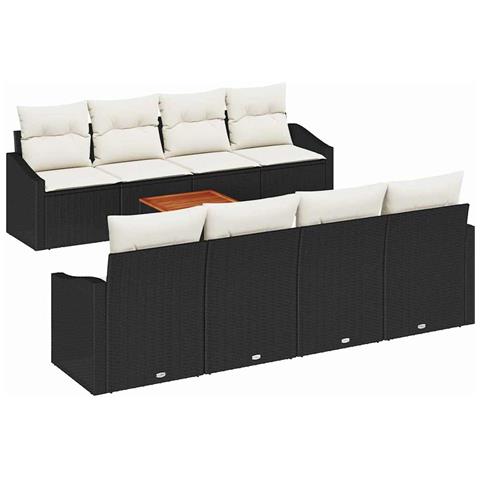 Set di Sofà da Giardino 9 Pezzi con Cuscini Nero Polyrattan Acacia - Foto 1