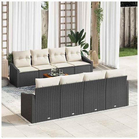 Set di Sofà da Giardino 9 Pezzi con Cuscini Nero Polyrattan Acacia - Foto 2