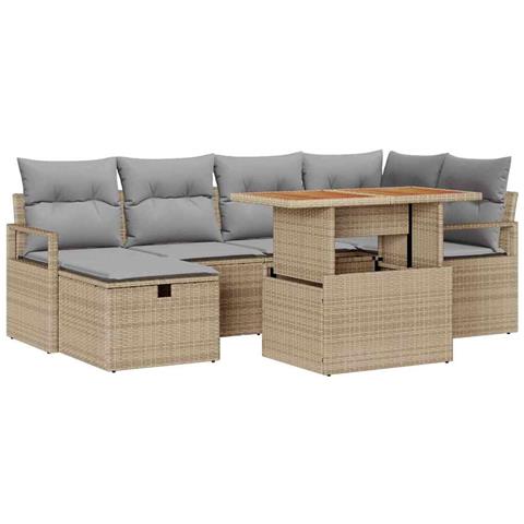 Set Divano da Giardino  7 Pezzi con Cuscini Beige in Rattan Polipropilene, Divano da Giardino 2 Posti  con Cuscini Beige in Rattan Polipropilene - Foto 1