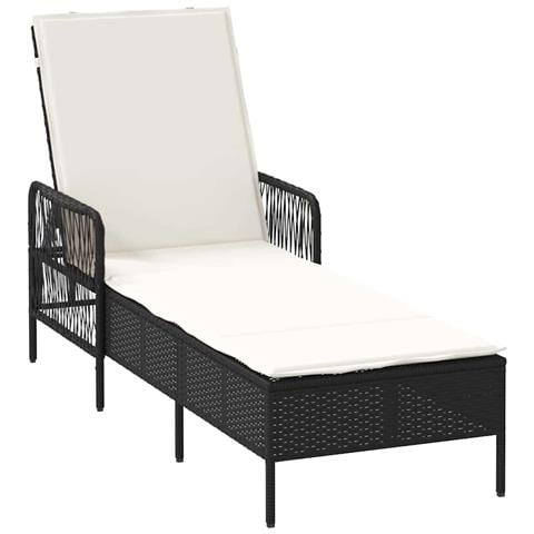 Lettino prendisole Nero e bianco panna PE Rattan 157 x 55 x 92 cm - Foto 1