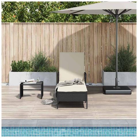 Lettino prendisole Nero e bianco panna PE Rattan 157 x 55 x 92 cm - Foto 2