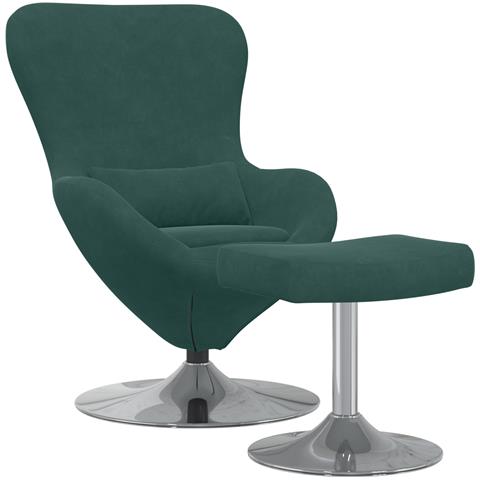 Poltrona a Uovo con Pouf in Velluto Verde Scuro - Foto 1