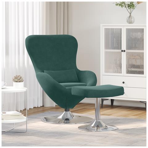 Poltrona a Uovo con Pouf in Velluto Verde Scuro - Foto 2