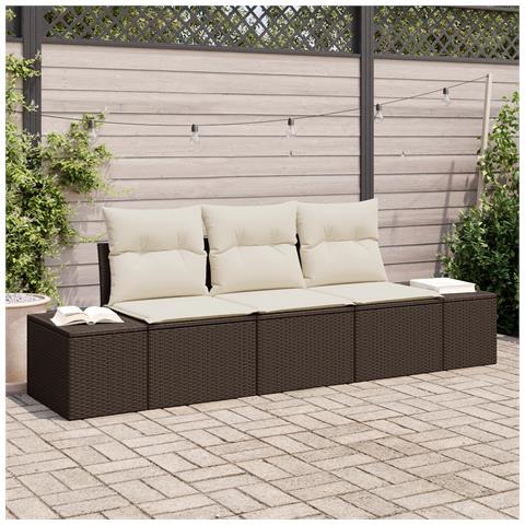 Set Divano da Giardino a 3 Pezzi con Cuscini Marrone Polyrattan - Foto 2