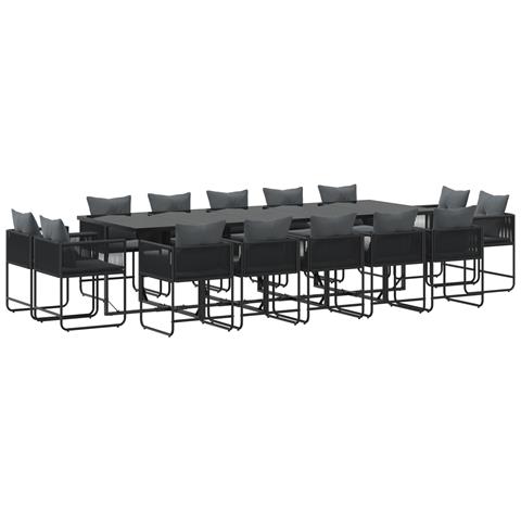 Set da pranzo da giardino in 19 pezzi con cuscini in acciaio nero e rattan sintetico - Foto 1
