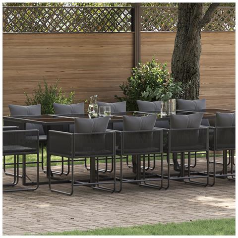 Set da pranzo da giardino in 19 pezzi con cuscini in acciaio nero e rattan sintetico - Foto 2