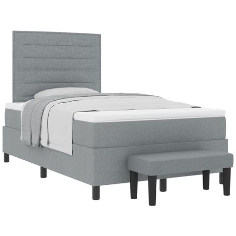 Letto Box Spring con Materasso e Panchina Grigio Chiaro 120x200 cm Tessuto - Foto 1