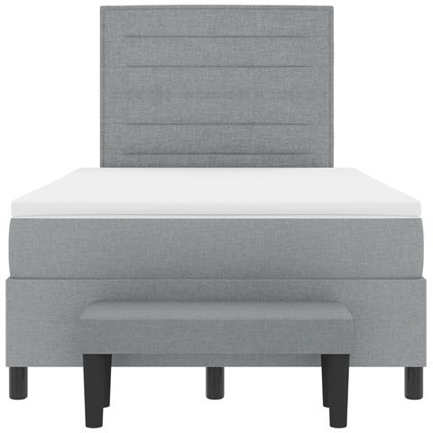Letto Box Spring con Materasso e Panchina Grigio Chiaro 120x200 cm Tessuto - Foto 9