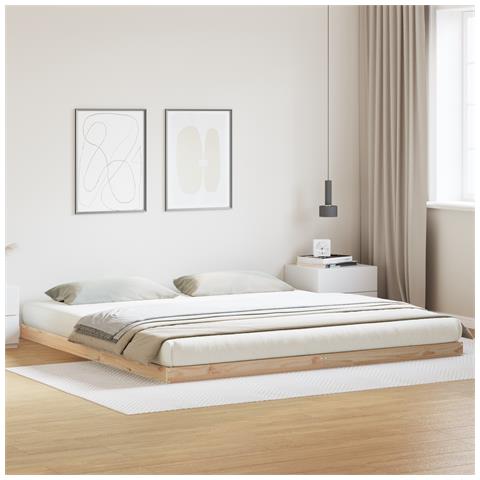 Struttura letto a terra  Bianco 180x210 cm Legno massello di pino - Foto 2