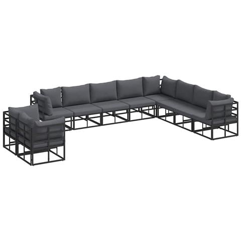 Set Divano da Giardino con cuscino 10 pcs Nero Alluminio - Foto 1