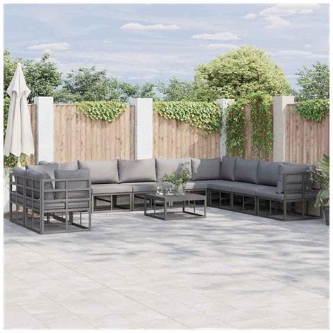 Set Divano da Giardino con cuscino 10 pcs Nero Alluminio - Foto 2