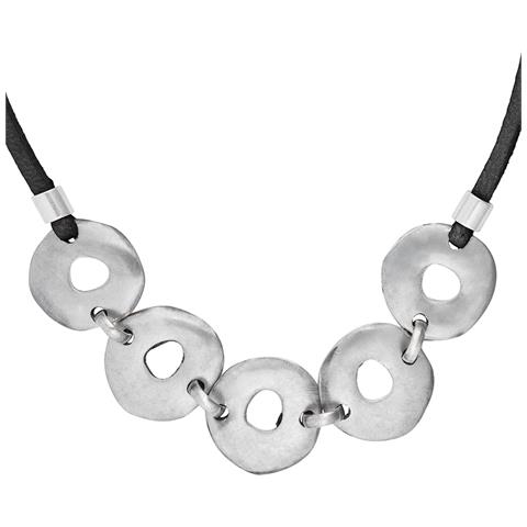 Collana Girocollo In Pelle Nera Con Cerchi Placcati Argento - Foto 2