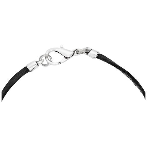 Collana Girocollo In Pelle Nera Con Cerchi Placcati Argento - Foto 4
