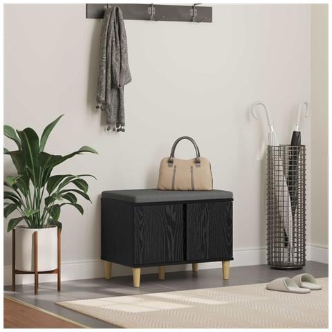 Panca per ingresso con cuscino Rovere Nero 60 x 38 x 46 cm - Foto 2
