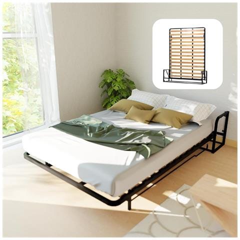 Letto a Scomparsa Verticale Classic 150 x 200 - Meccanismo a Pistone a Gas, Supporta fino a 350kg, Design Salva-spazio, Montaggio Facile, Compatibile con Materassi (Spessore Fino a 30cm) - Foto 4