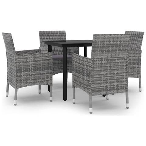 Set da Pranzo da Giardino 5 pz con Cuscini Polyrattan e Vetro - Foto 1