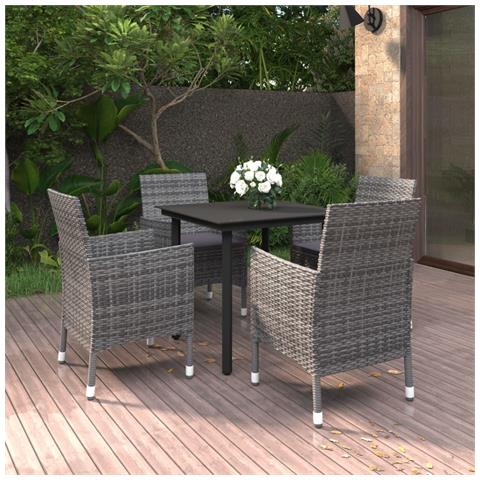 Set da Pranzo da Giardino 5 pz con Cuscini Polyrattan e Vetro - Foto 2