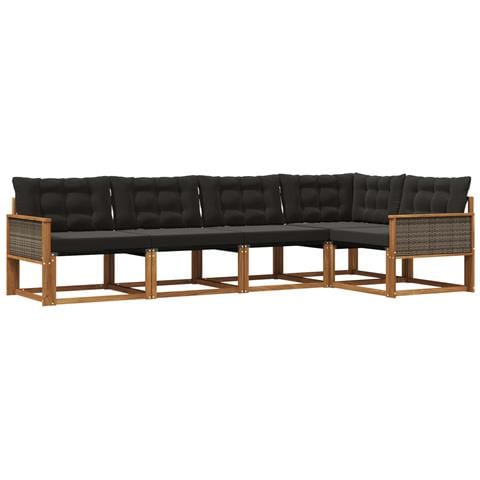 Set di divani da esterno con cuscino 5 pcs Naturale e Nero - Foto 1