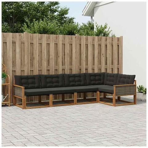 Set di divani da esterno con cuscino 5 pcs Naturale e Nero - Foto 2