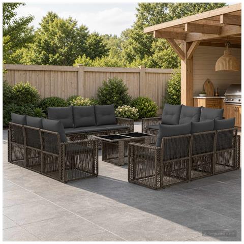 Set Divano da Giardino 13 pz Grigio e Grigio Scuro polyrattan - Foto 10