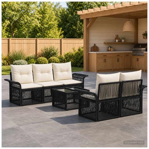 Set Divano da Giardino 6 pz Nero polyrattan - Foto 2
