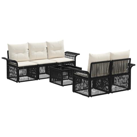 Set Divano da Giardino 6 pz Nero polyrattan - Foto 1