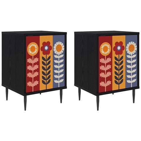 Armadio da Notte ESSEN 2 pz Rovere Nero 36 x 33 x 51 cm - Foto 1
