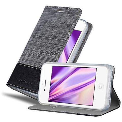 Custodia Compatibile Con Apple Iphone 4 / Iphone 4s In Grigio Nero - Coperchio Protettiva Con Chiusura Magnetica, Funzione Stand E Tasca Per Le Carte - Foto 1