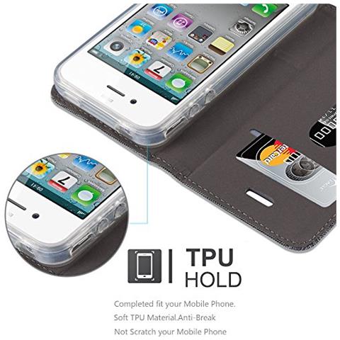 Custodia Compatibile Con Apple Iphone 4 / Iphone 4s In Grigio Nero - Coperchio Protettiva Con Chiusura Magnetica, Funzione Stand E Tasca Per Le Carte - Foto 2