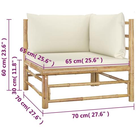 Set Divani Da Giardino 4 Pz Con Cuscini Bianco Crema In Bamb? - Foto 2