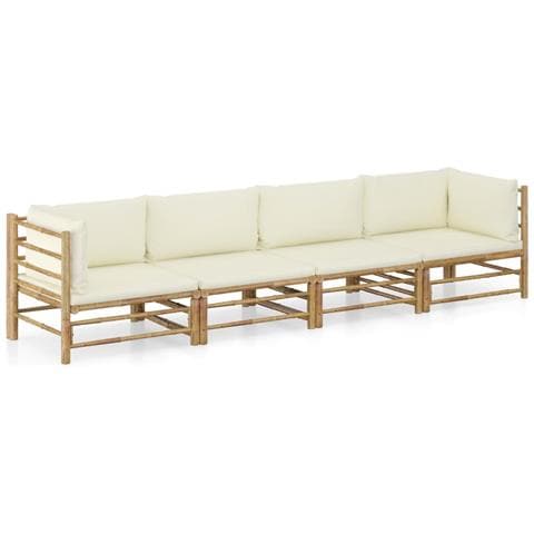 Set Divani Da Giardino 4 Pz Con Cuscini Bianco Crema In Bamb? - Foto 1