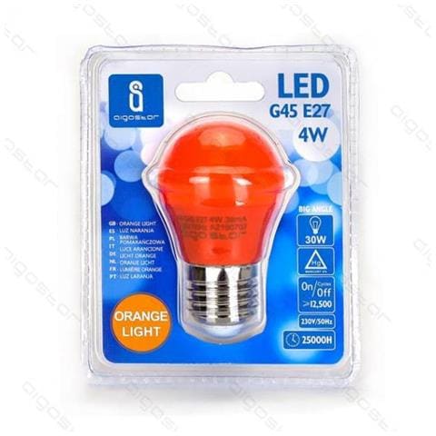 Lampadina Led Luce Arancione A5 G45 4w Attacco E27 - Grande Angolo 230 Misura D45h80mm Equivalente A 30w Ad Incadescenza - Foto 1